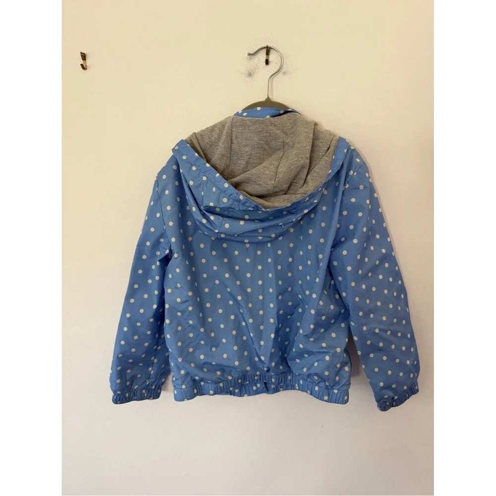GAP Light Blue Polka Dot Hooded Rain Jacket size small (6/7)